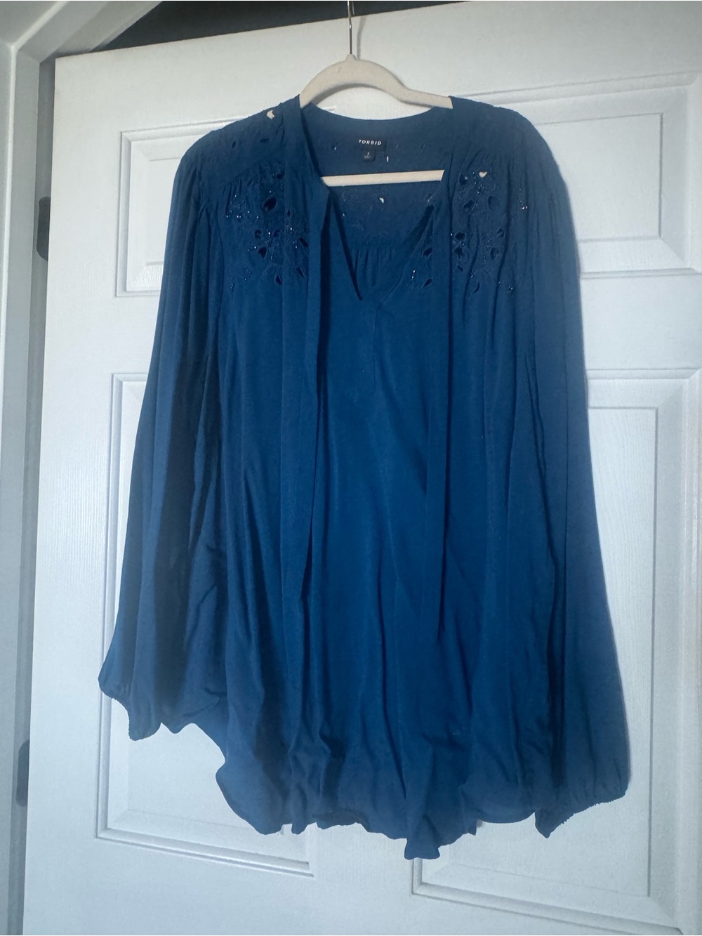 torrid Navy Blue Embroidered Peasant Blouse